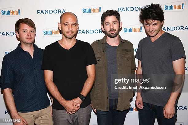 Musicians Kelly Pratt, Michael Lerner, Peter Silberman, and Darby Cicci of The Antlers pose at Pandora Presents The Antlers at StubHub's Next Stage...