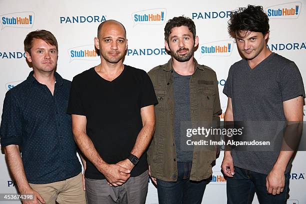 Musicians Kelly Pratt, Michael Lerner, Peter Silberman, and Darby Cicci of The Antlers pose at Pandora Presents The Antlers at StubHub's Next Stage...