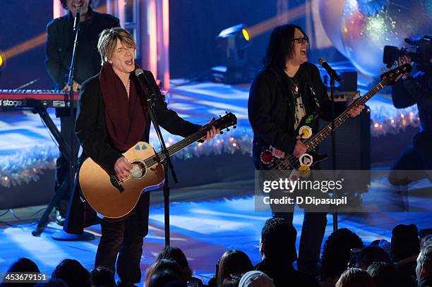 John Rzeznik and Robby Takac of the Goo Goo Dolls perform during the 81st annual Rockefeller Center Christmas Tree Lighting Ceremony on December 4,...