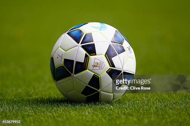 Practice ball sits on the pitch prior to the Barclays Premier League match between West Bromwich Albion and Sunderland at The Hawthorns on August 16,...