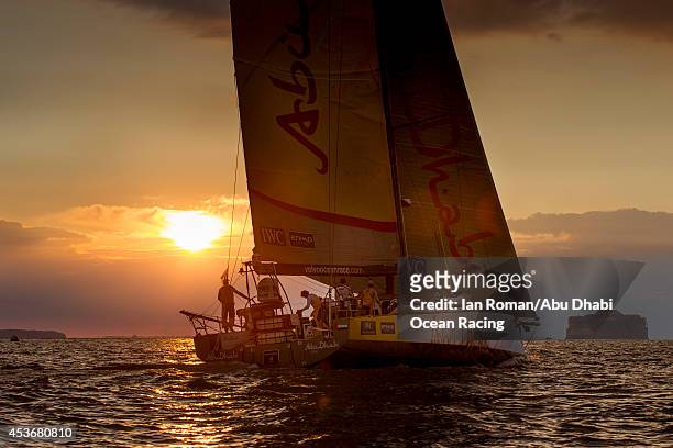 In this handout image provided by the Volvo Ocean Race, Abu Dhabi Ocean Racing's new Volvo Ocean 65 skippered by Ian Walker approaches the entrance...