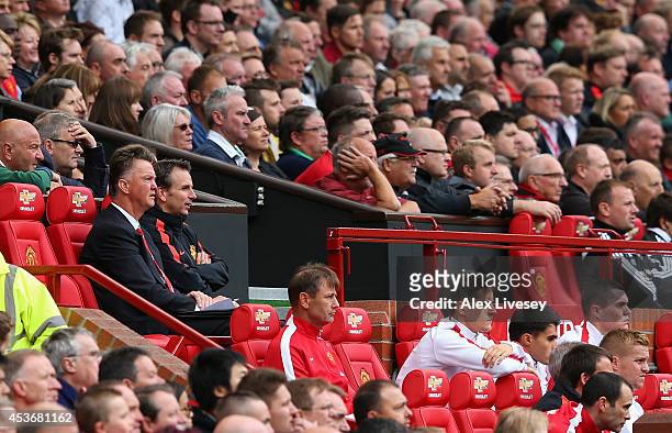Manchester United Manager Louis van Gaal looks on during the Barclays Premier League match between Manchester United and Swansea City at Old Trafford...