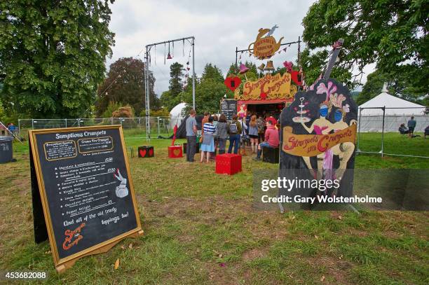 The Strumpets with Crumpets food stall during the second day of Green Man Festival at Glanusk Park on August 16, 2014 in Brecon, United Kingdom.