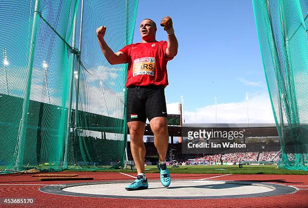 Krisztian Pars of Hungary celebrates in the Men's Hammer final during day five of the 22nd European Athletics Championships at Stadium Letzigrund on...