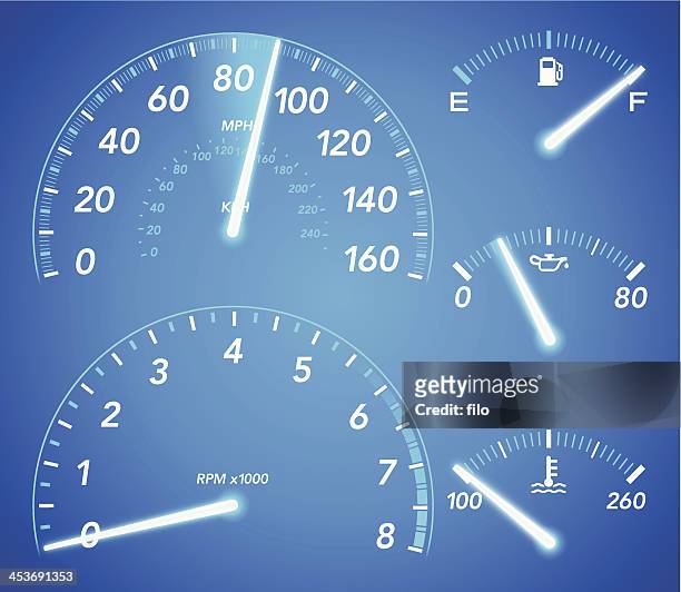 blue gauges - speedometer stock illustrations