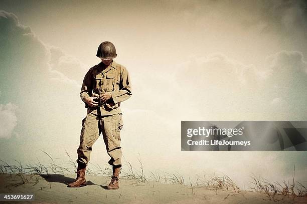 lonely wwii soldier portrait - dreaming of home - world war ii stock pictures, royalty-free photos & images