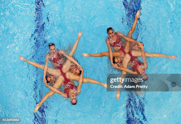 Spain perform during the Women's Team Free Synchronised Swimming Final at Europa-Sportpark on August 16, 2014 in Berlin, Germany.