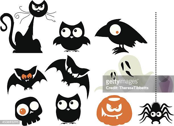 a number of halloween cartoon characters - cute stock illustrations