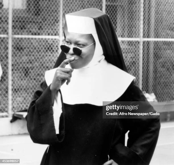 African American comedian and actress Whoopi Goldberg in Sister Act, 1992.