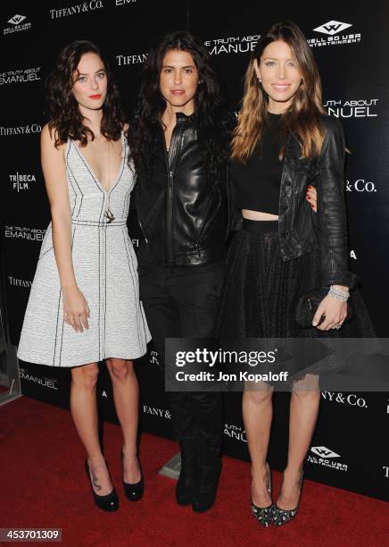 Actress Kaya Scodelario, director Francesca Gregorini and actress Jessica Biel arrive at the Los Angeles Premiere "The Truth About Emanuel" at...