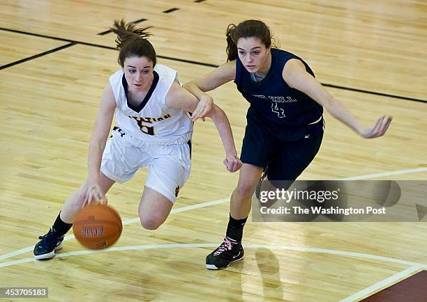 February, 26: Georgetown Visitation's Kelsey Tillman tries to get by Flint Hill's Savannah Block in the first half Sunday February 26, 2012 in...