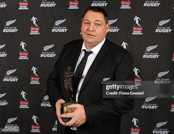 All Blacks coach Steve Hansen wins the award for New Zealand Rugby Coach of the Year during the 2013 Steinlager Rugby Awards at SkyCity Convention...