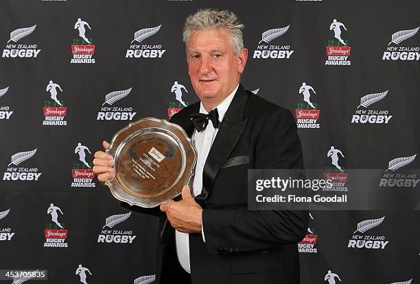 Graham Mourie wins the Steinlarger Salver for an Outstanding Contribution to New Zealand Rugby during the 2013 Steinlager Rugby Awards at SkyCity...