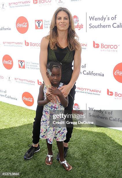 Jillian Michaels and daughter Lukensia Michaels Rhoades arrive at The Dave Thomas Foundation for adoption's kickball for a home celebrity kickball...