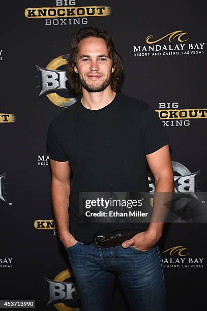 Actor Taylor Kitsch attends the inaugural event for BKB, Big Knockout Boxing, at the Mandalay Bay Events Center on August 16, 2014 in Las Vegas,...