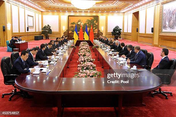 Chinese President Xi Jinping meets with Ukrainian President Viktor Yanukovych at the Great Hall of the People on December 5, 2013 in Beijing, China....