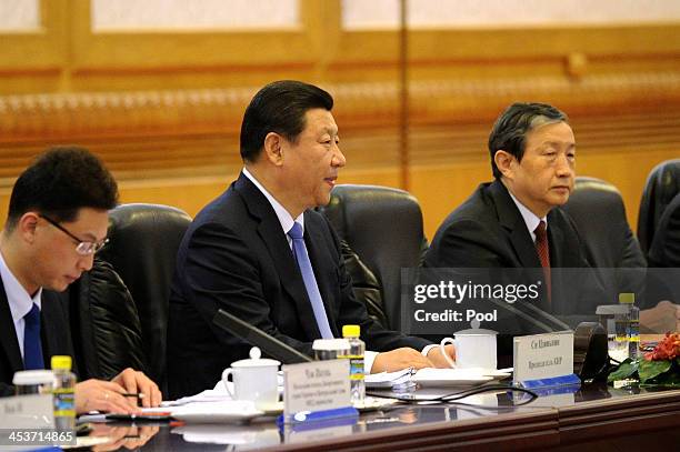 Chinese President Xi Jinping meets with Ukrainian President Viktor Yanukovych at the Great Hall of the People on December 5, 2013 in Beijing, China....