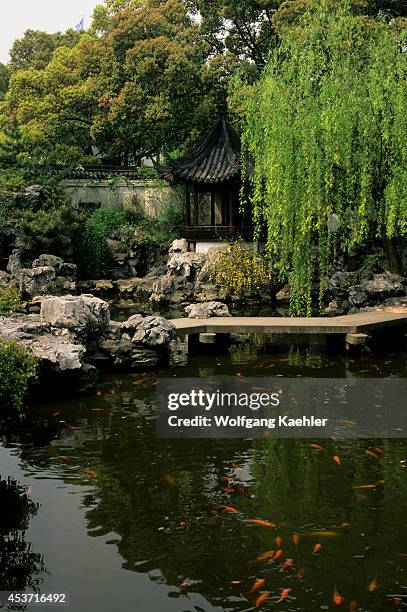 China, Shanghai, Yu Yuan Garden , Ming Dynasty Pond With Koi.