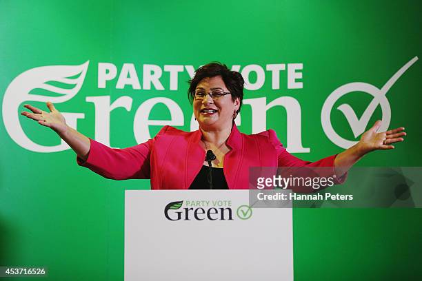 Green Party Co-leader Metiria Turei speaks at Sir Paul Reeves Building on August 17, 2014 in Auckland, New Zealand. New Zealanders will head to the...