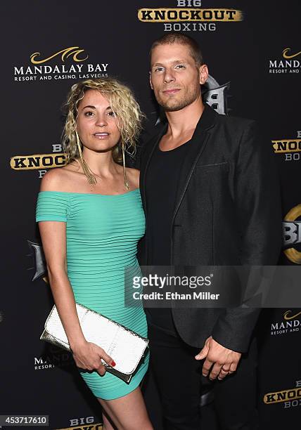 Singer Michelle Armstrong and actor Matt Lauria attend the inaugural event for BKB, Big Knockout Boxing, at the Mandalay Bay Events Center on August...