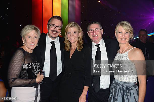 Holly Rice, producer Vince Gilligan and guests attend the Governors Ball during the 2014 Creative Arts Emmy Awards at Nokia Theatre L.A. Live on...