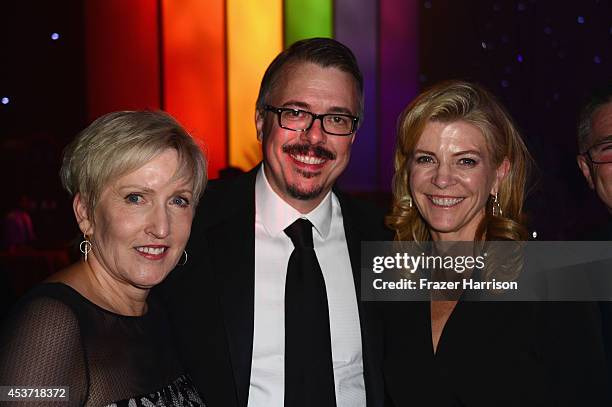 Holly Rice, producer Vince Gilligan and guest attend the Governors Ball during the 2014 Creative Arts Emmy Awards at Nokia Theatre L.A. Live on...