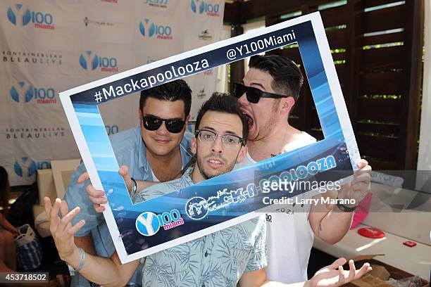Mack, DJ Obscene and DJ Nick attend Mackapoolooza at Fontainebleau Miami Beach on August 16, 2014 in Miami Beach, Florida.