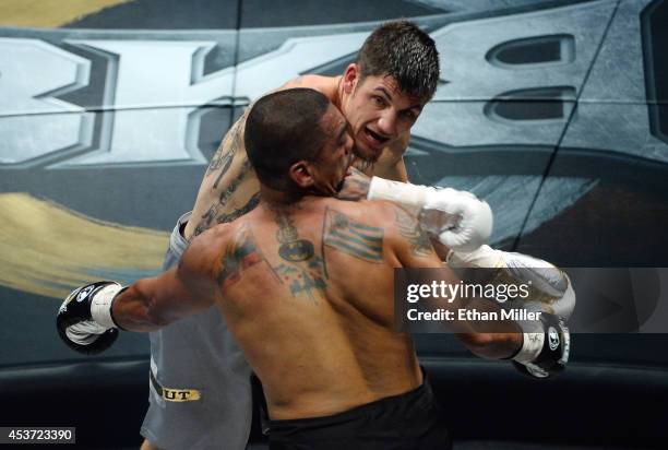 Anthony Johnson throws a right to the face of Dimar Ortuz during their cruiserweight title fight at the inaugural event for BKB, Big Knockout Boxing,...