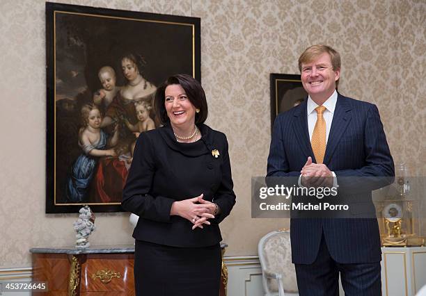 President of Kosovo Atifete Jahjaga and King Willem-Alexander of The Netherlands meet at the Huis ten Bosch royal palace on December 5, 2013 in The...