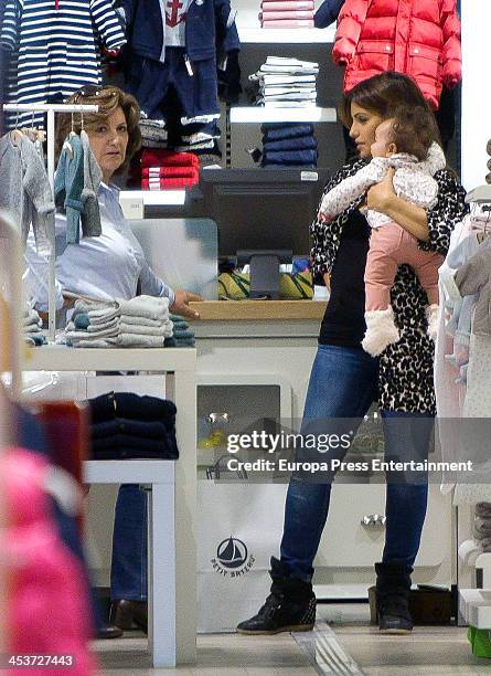 Monica Cruz, her daughter Antonella Cruz and her mother Encarna Sanchez are seen shopping on December 4, 2013 in Madrid, Spain.
