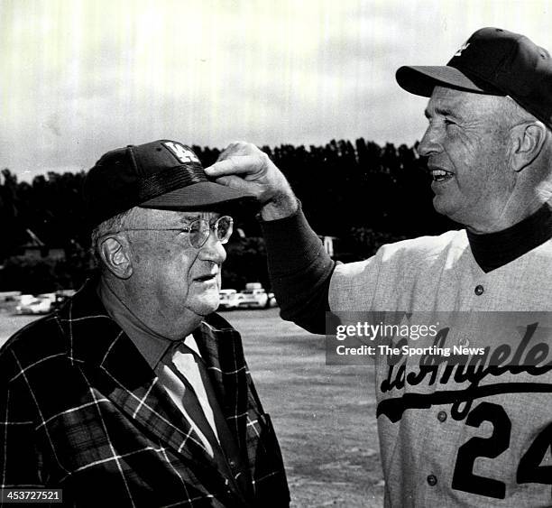 Manager Walter "Smokey" Alston and team owner Walter O'Mally of the Los Angeles Dodgers circa 1967 in Los Angeles, California.