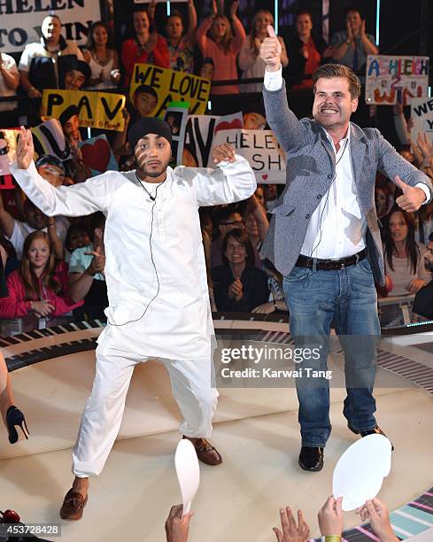 Pavandeep Paul and Chris R Wright are evicted from the Big Brother house 2014 at Elstree Studios on August 15, 2014 in Borehamwood, England.