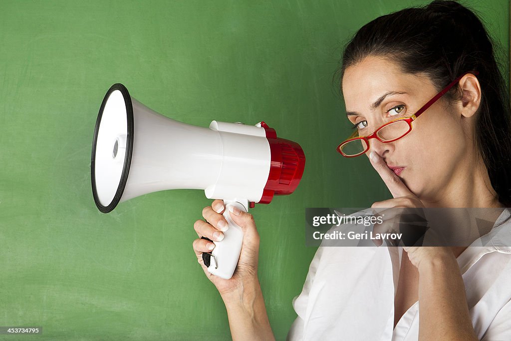 Woman holding a megaphone