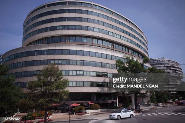 Part of the Watergate complex is seen on August 16, 2014 in Washington, DC. Italian Luigi Moretti was the chief architect for the complex which is...