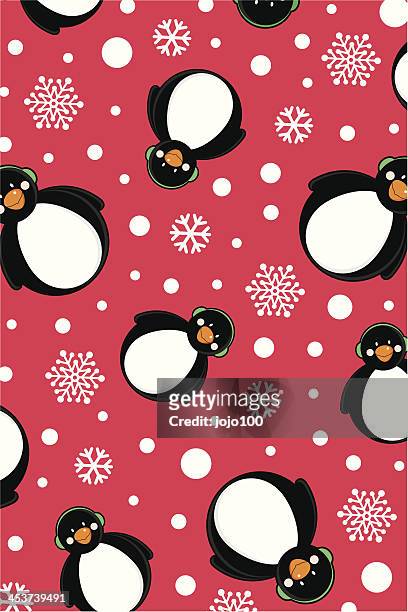 ilustraciones, imágenes clip art, dibujos animados e iconos de stock de nevar penguins patrón - winter warmers