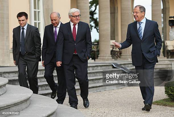 Ukrainian Foreign Minister Pavlo Klimkin, French Foreign Minister Laurent Fabius, German Foreign Minister Frank-Walter Steinmeier and Russian Foreign...