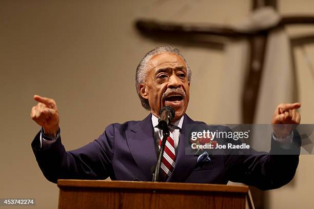 The Rev. Al Sharpton speaks to parishioners at the Greater St. Marks Family Church as the community seeks answers about the police shooting of...