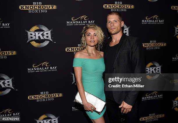 Singer Michelle Armstrong and actor Matt Lauria attend the inaugural event for BKB, Big Knockout Boxing, at the Mandalay Bay Events Center on August...