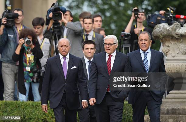 French Foreign Minister Laurent Fabius, Ukrainian Foreign Minister Pavlo Klimkin, German Foreign Minister Frank-Walter Steinmeier and Russian Foreign...