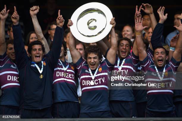 Captain Bautista Guemes of Buenos Aires and his team mates celebrate winning the Cup during the Cup Final match between Buenos Aires and Auckland...