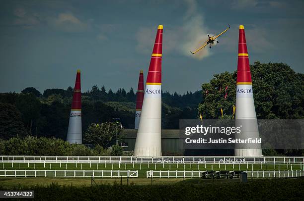 Nigel Lamb of Great Britain competes in the Super 8 master event of the Red Bull Air Race on August 17, 2014 in Ascot, United Kingdom. The Red Bull...