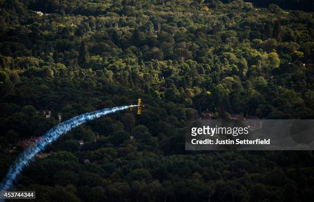 Nigel Lamb of Great Britain competes in the Super 8 master event of the Red Bull Air Race on August 17, 2014 in Ascot, United Kingdom. The Red Bull...