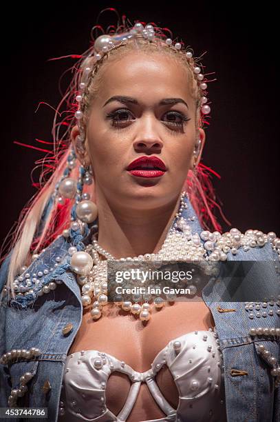 Rita Ora performs on the Virgin Media stage during Day 2 of the V Festival at Hylands Park on August 17, 2014 in Chelmsford, England.