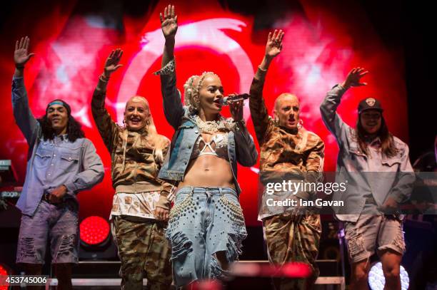 Rita Ora performs on the Virgin Media stage during Day 2 of the V Festival at Hylands Park on August 17, 2014 in Chelmsford, England.