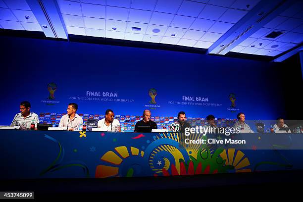 Former footballers Fernando Hierro, Fabio Cannavaro, Cafu, Zinedine Zidane, Lothar Matthaus, Mario Kempes, Sir Geoff Hurst and Alcides Ghiggia attend...