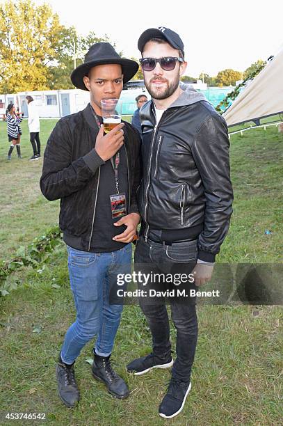 Harley Alexander-Sule and Jack Whitehall attend the Mahiki Rum Bar for the launch of the Mahiki Rum Family backstage during day 2 of the V Festival...