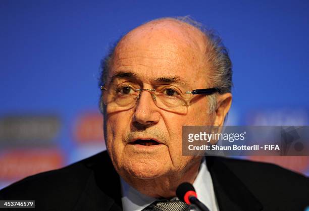 President Joseph S. Blatter attends the FIFA Executive Committee Meeting Press Conference during a media day ahead of the 2014 FIFA World Cup Draw at...