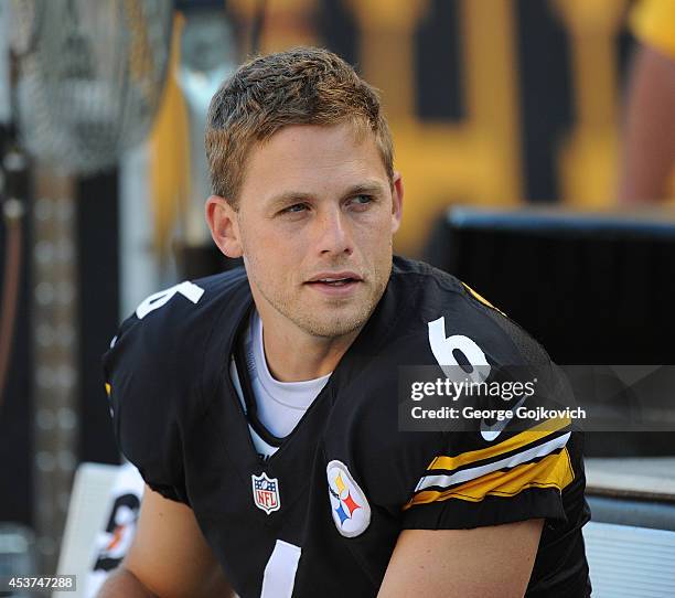 Kicker Shaun Suisham of the Pittsburgh Steelers looks on from the sideline during a preseason game against the Buffalo Bills at Heinz Field on August...