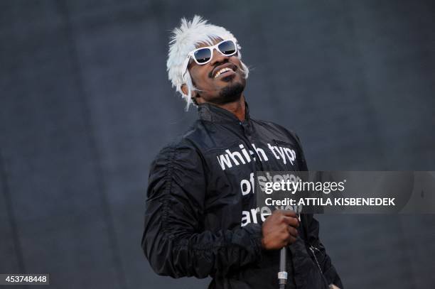 Frontman of hip-hop duo OutKast, 'Andre 3000' performs on the main stage of the 'Pop-Rock' music in the Island Festival on 'Hajogyar' Island in...