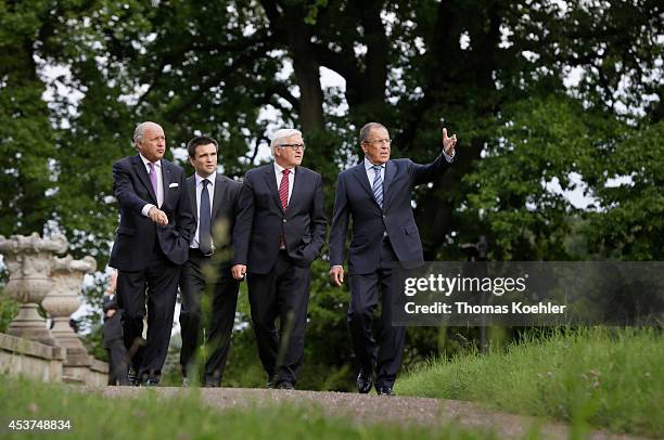 French Foreign Minister Laurent Fabius, Ukrainian Foreign Minister Pavlo Klimkin, German Foreign Minister Frank-Walter Steinmeier and Russian Foreign...